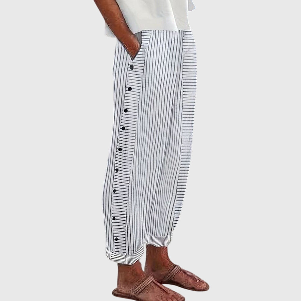 Rosalie | Pantalon Rayé Boutonné Style Bohème