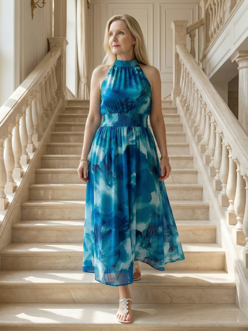 DELACROIX | Robe Midi à Encolure Halter Froncée Sylin