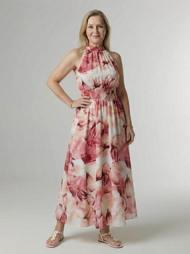 DELACROIX | Robe Midi à Encolure Halter Froncée Sylin