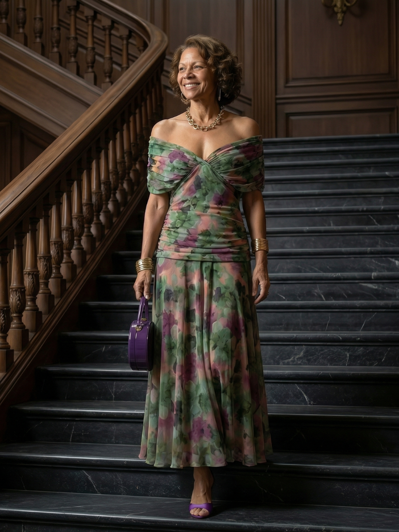 DELACROIX | Robe Midi Décontractée à Épaules Dénudées Calen