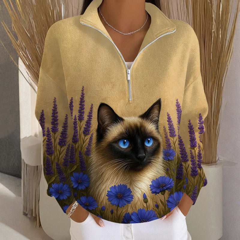 Sweat-Shirt Imprimé Chat Vintage