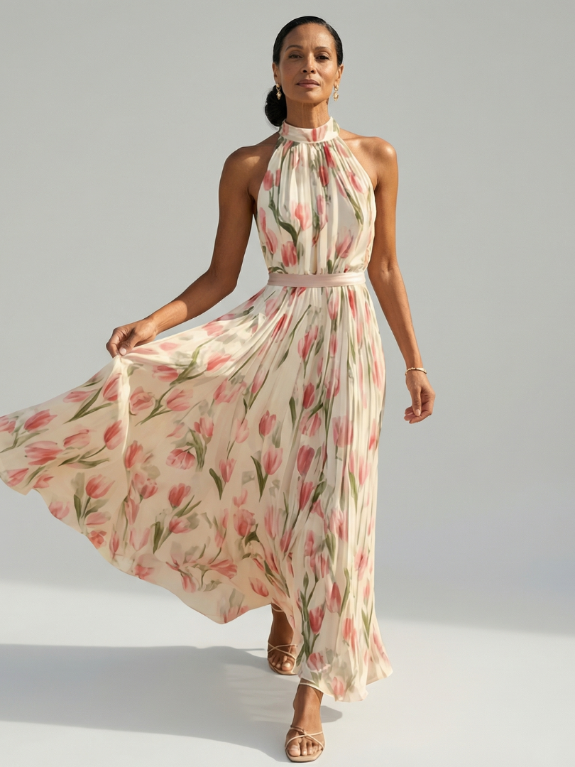 DELACROIX | Robe Midi à Col Halter à Fleurs Aurelle