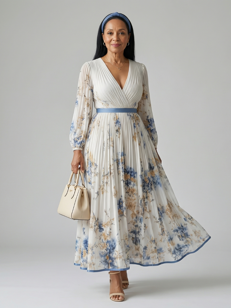 DELACROIX | Robe Midi Plissée à Enveloppe Rielle