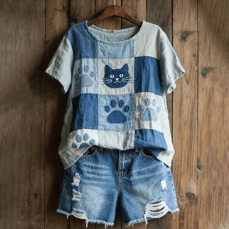 T-Shirt Vintage À Imprimé Chat