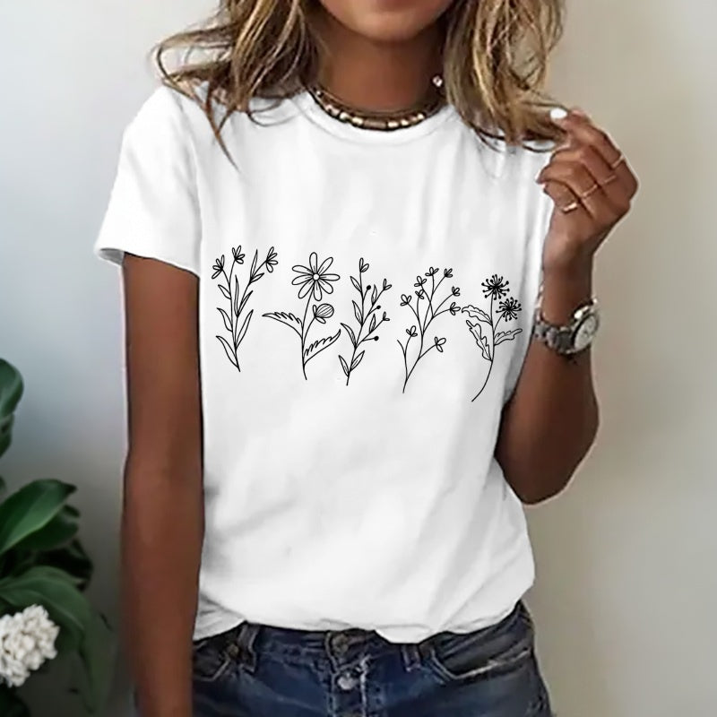 T-Shirt Décontracté À Imprimé Floral