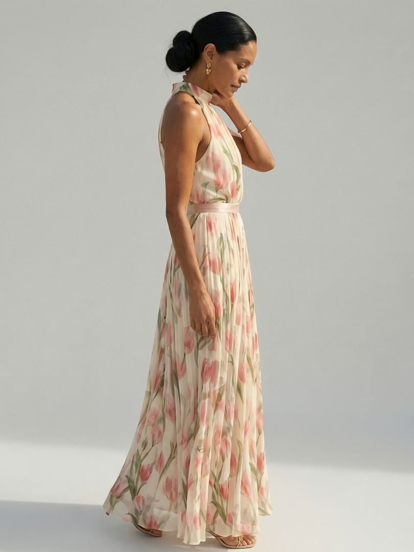 DELACROIX | Robe Midi à Col Halter à Fleurs Aurelle