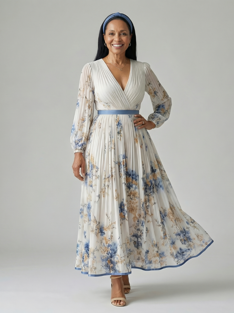 DELACROIX | Robe Midi Plissée à Enveloppe Rielle