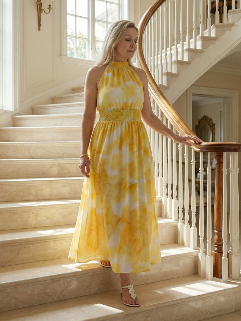 DELACROIX | Robe Midi à Encolure Halter Froncée Sylin