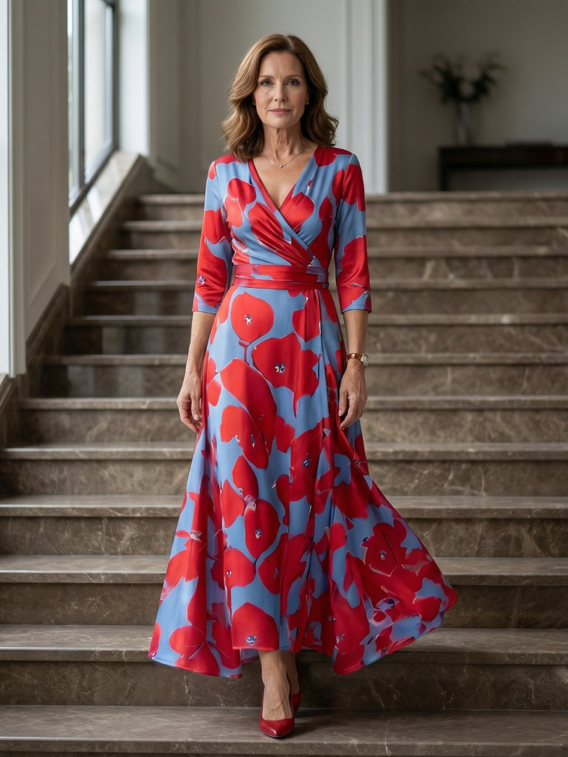 DELACROIX | Robe Midi Croisée à Col Celine