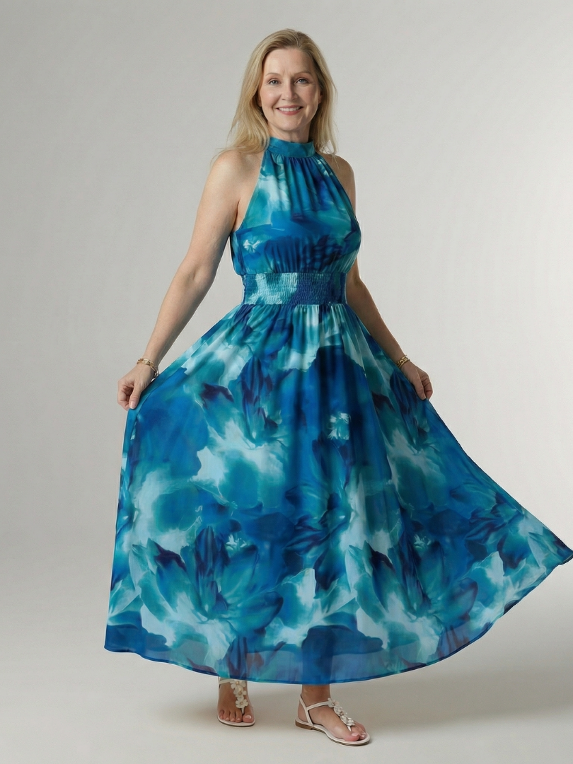 DELACROIX | Robe Midi à Encolure Halter Froncée Sylin