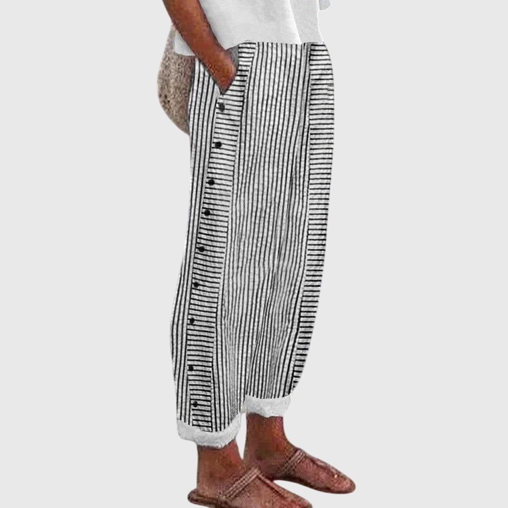 Rosalie | Pantalon Rayé Boutonné Style Bohème