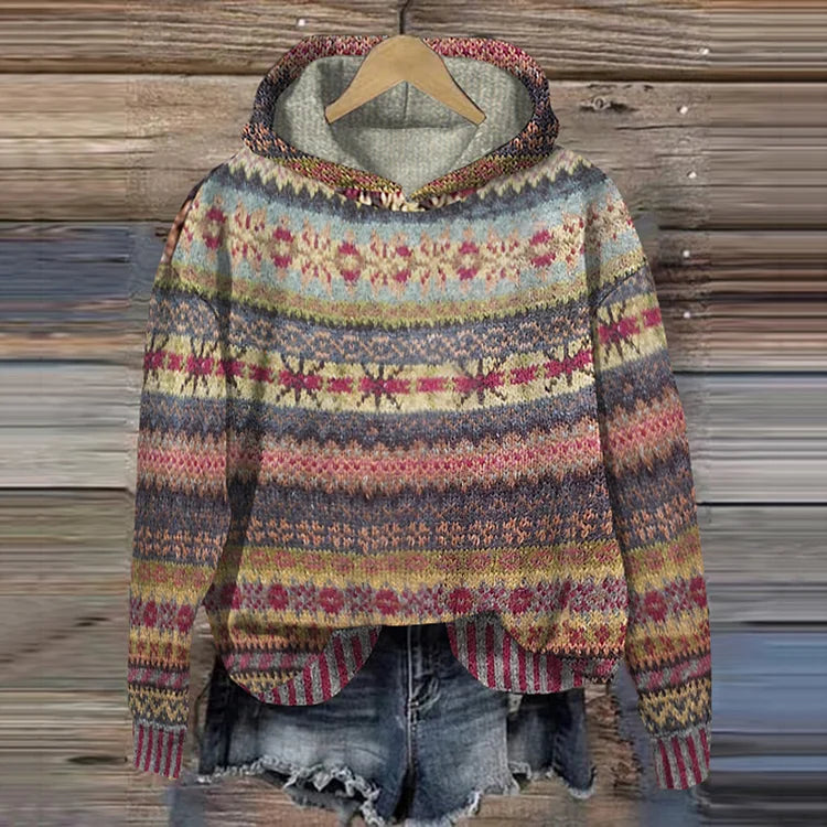 Solène | Pull Capuche Motif Ethnique