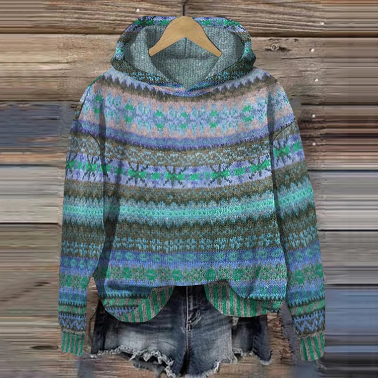 Solène | Pull Capuche Motif Ethnique