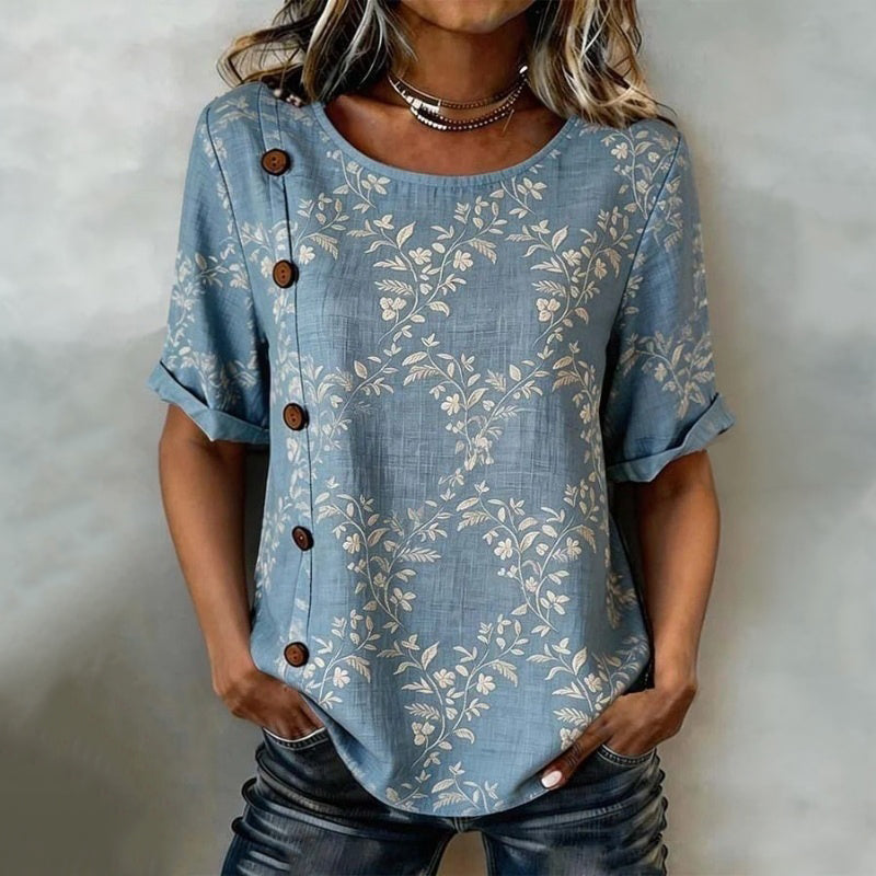 Blouse À Imprimé Feuilles Vintage