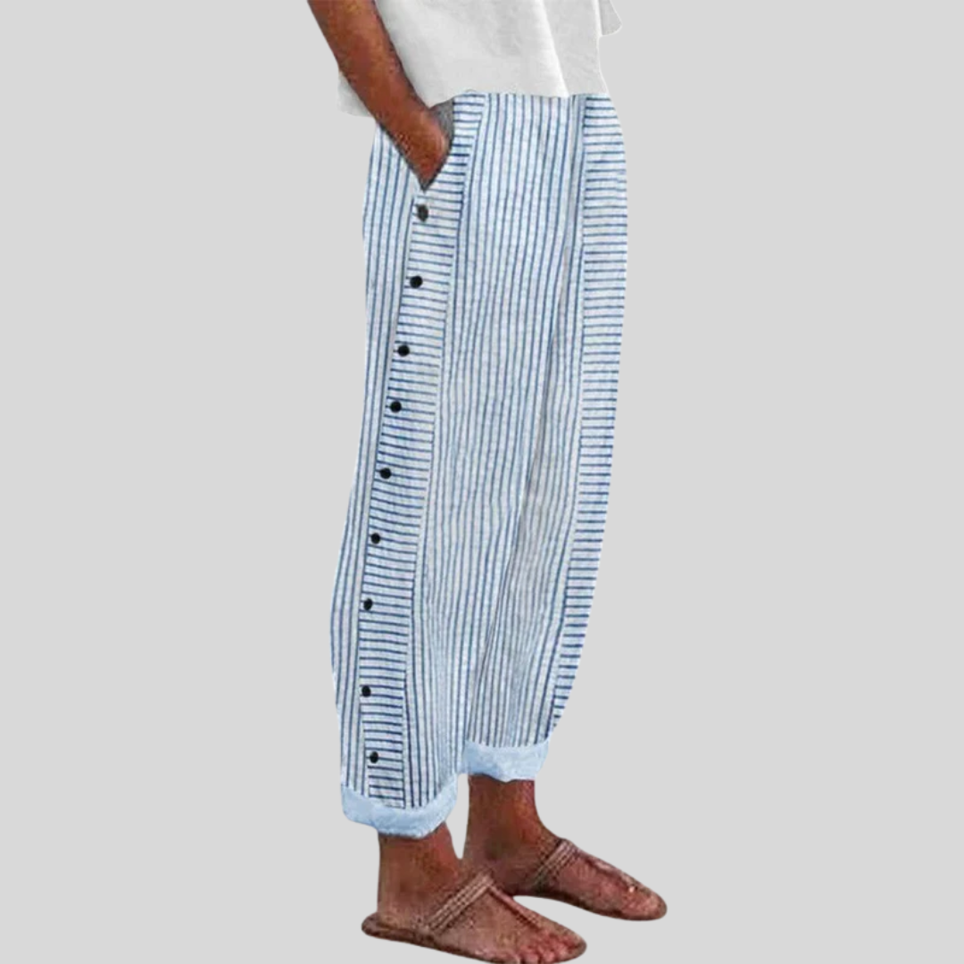 Rosalie | Pantalon Rayé Boutonné Style Bohème