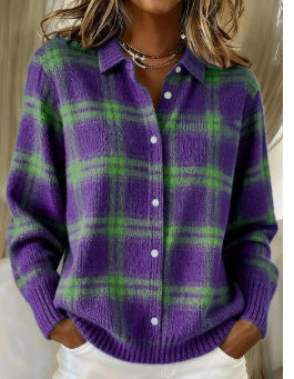 Maison Bellier  | Cardigan Doux Carreaux Violets Élise