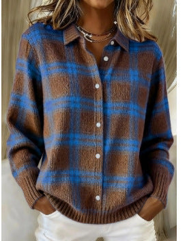 Maison Bellier  | Cardigan Carreaux Marron et Bleu Lucie