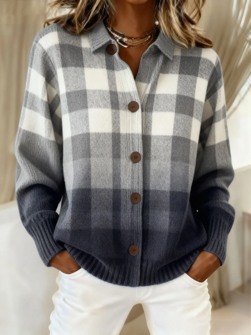 Maison Bellier  | Cardigan Carreaux Gris Dégradés Amélie
