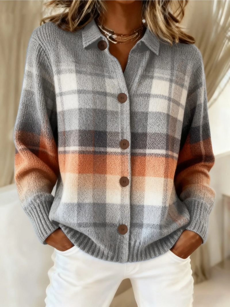 Maison Bellier  | Cardigan Carreaux Dégradés Chauds Mathilde