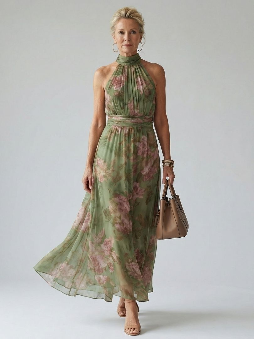 DELACROIX | Robe Midi à Encolure Halter Froncée Mirelle