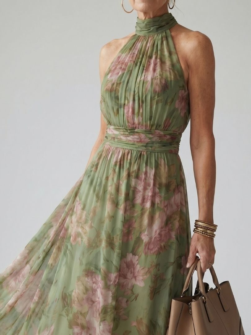 DELACROIX | Robe Midi à Encolure Halter Froncée Mirelle
