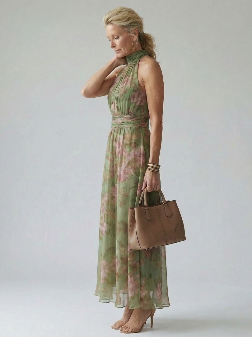 DELACROIX | Robe Midi à Encolure Halter Froncée Mirelle