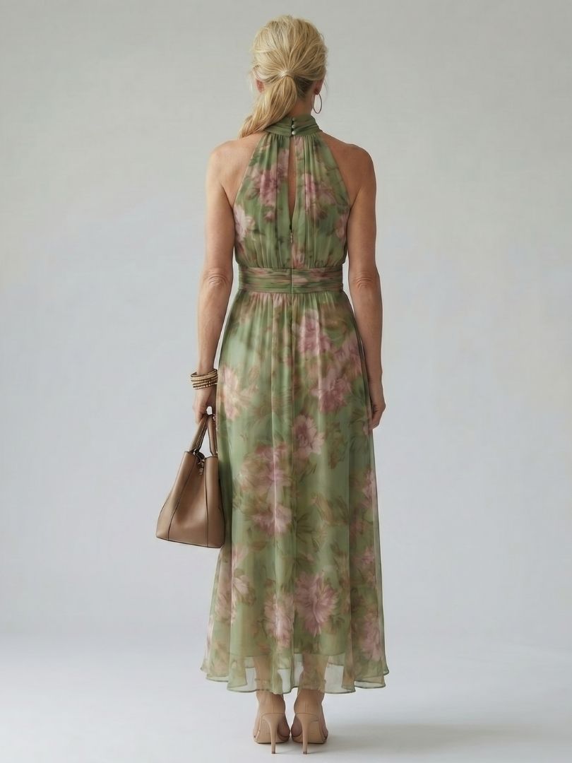 DELACROIX | Robe Midi à Encolure Halter Froncée Mirelle