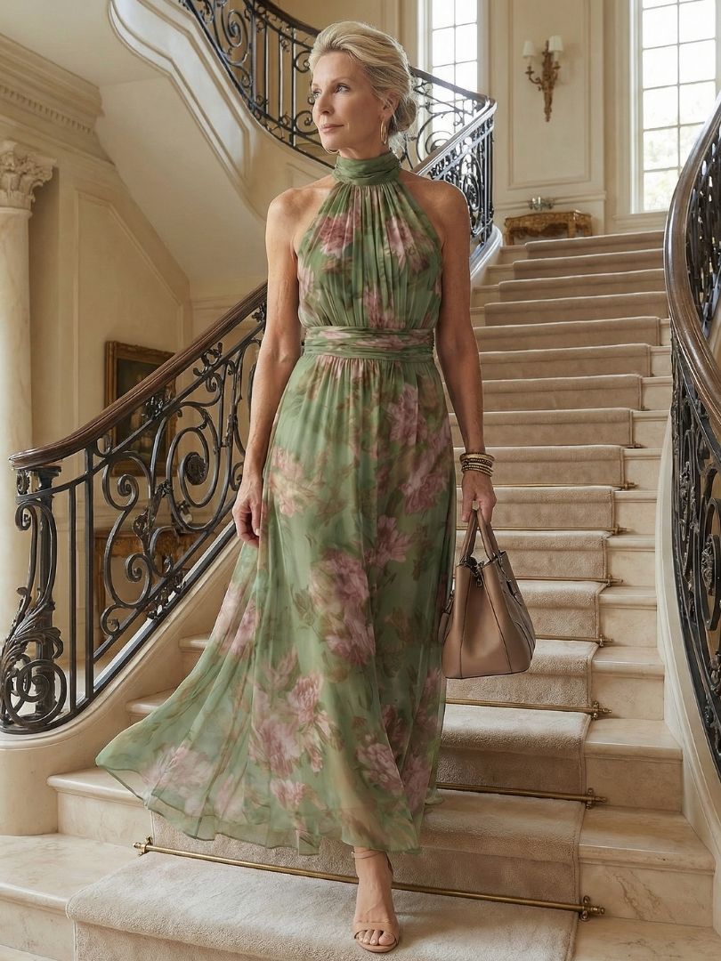 DELACROIX | Robe Midi à Encolure Halter Froncée Mirelle