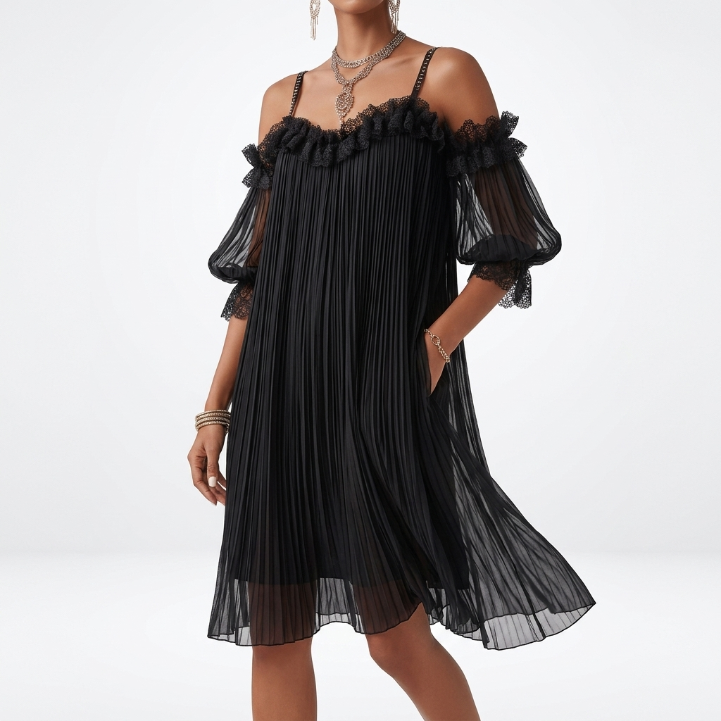 Volantine™ — Robe courte épaules dénudées plissée volants