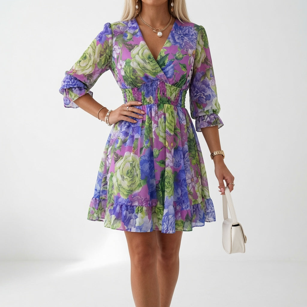 Églantine™ — Robe mini fleurie à taille smockée