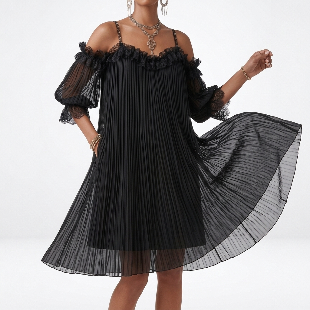Volantine™ — Robe courte épaules dénudées plissée volants