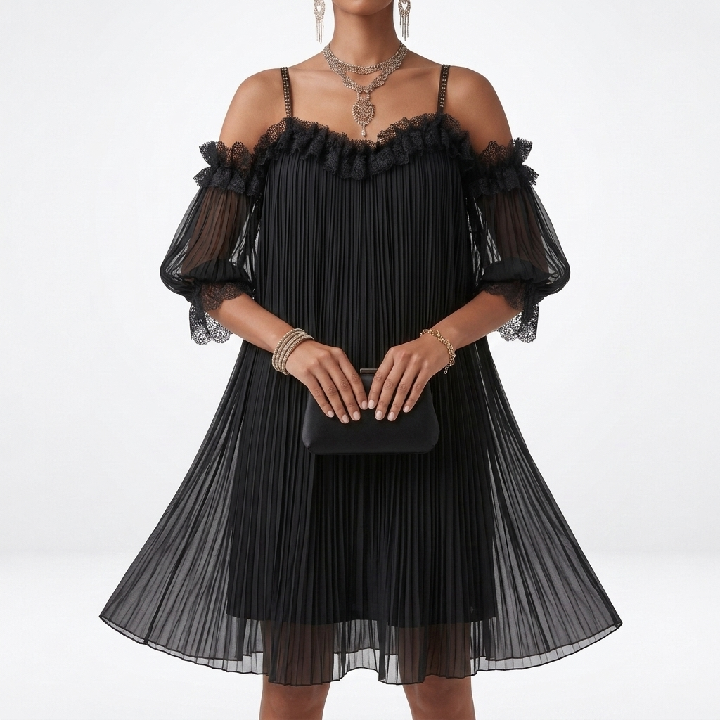 Volantine™ — Robe courte épaules dénudées plissée volants