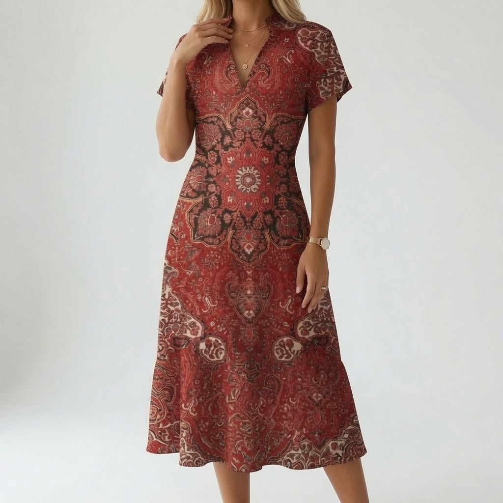 Chemiselle™ — Robe chemise col V fente latérale imprimée