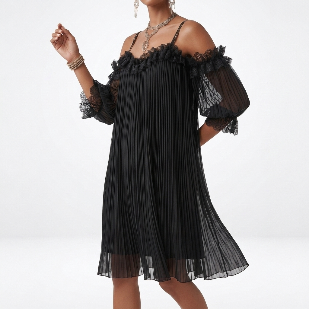 Volantine™ — Robe courte épaules dénudées plissée volants