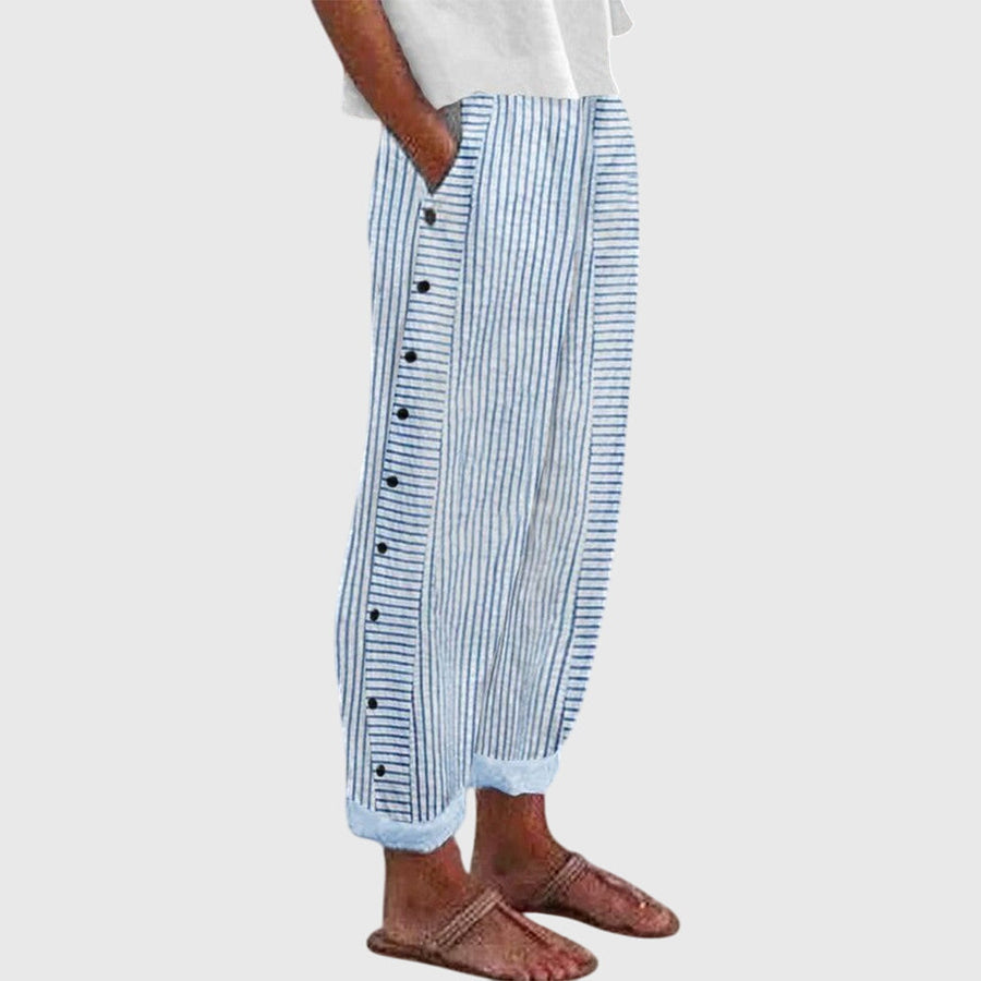 Rosalie | Pantalon Rayé Boutonné Style Bohème