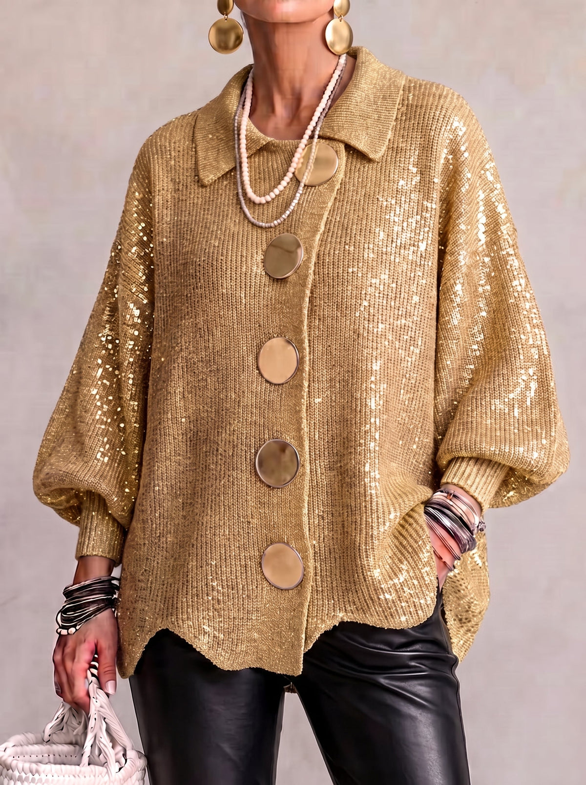 Isadora™ | Cardigan Oversize à Col avec Gros Boutons Métalliques