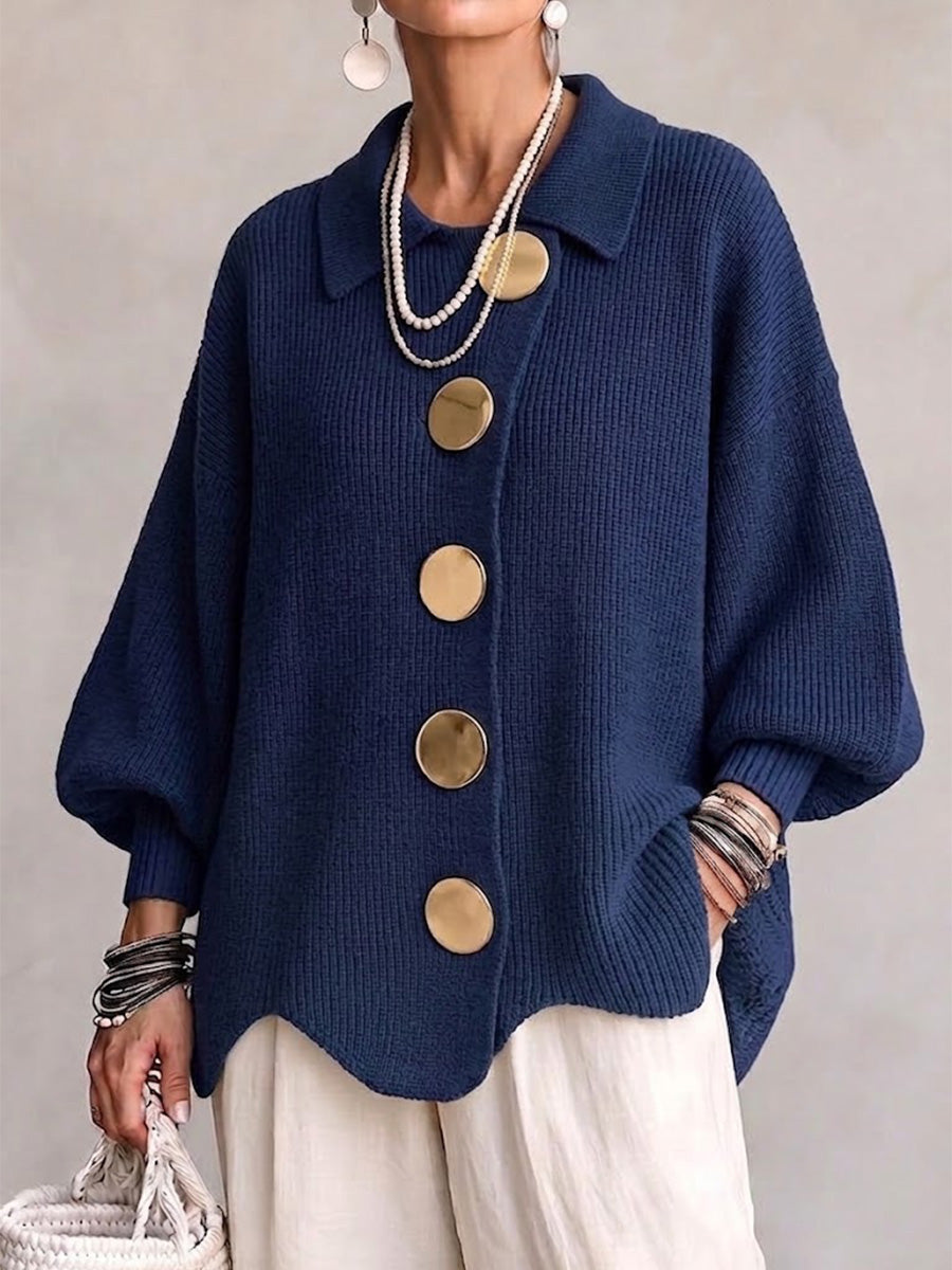 Isadora™ | Cardigan Oversize à Col avec Gros Boutons Métalliques